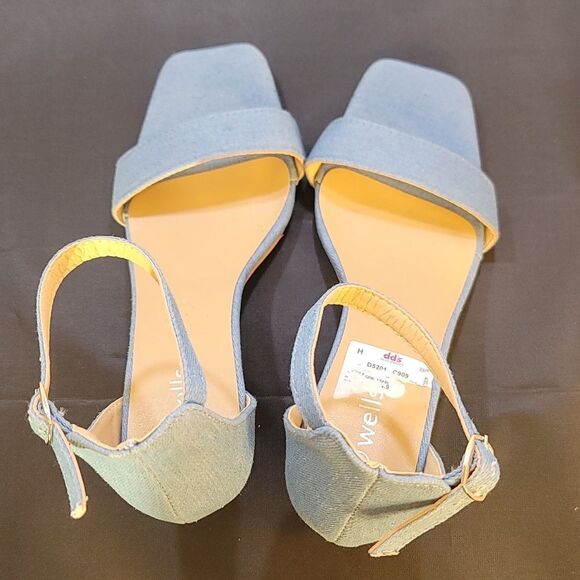 BRAND NEW WELLSFOUNTN DENIM MATERIALS LOW-HEEL SANDAL - Picture 10 of 13
